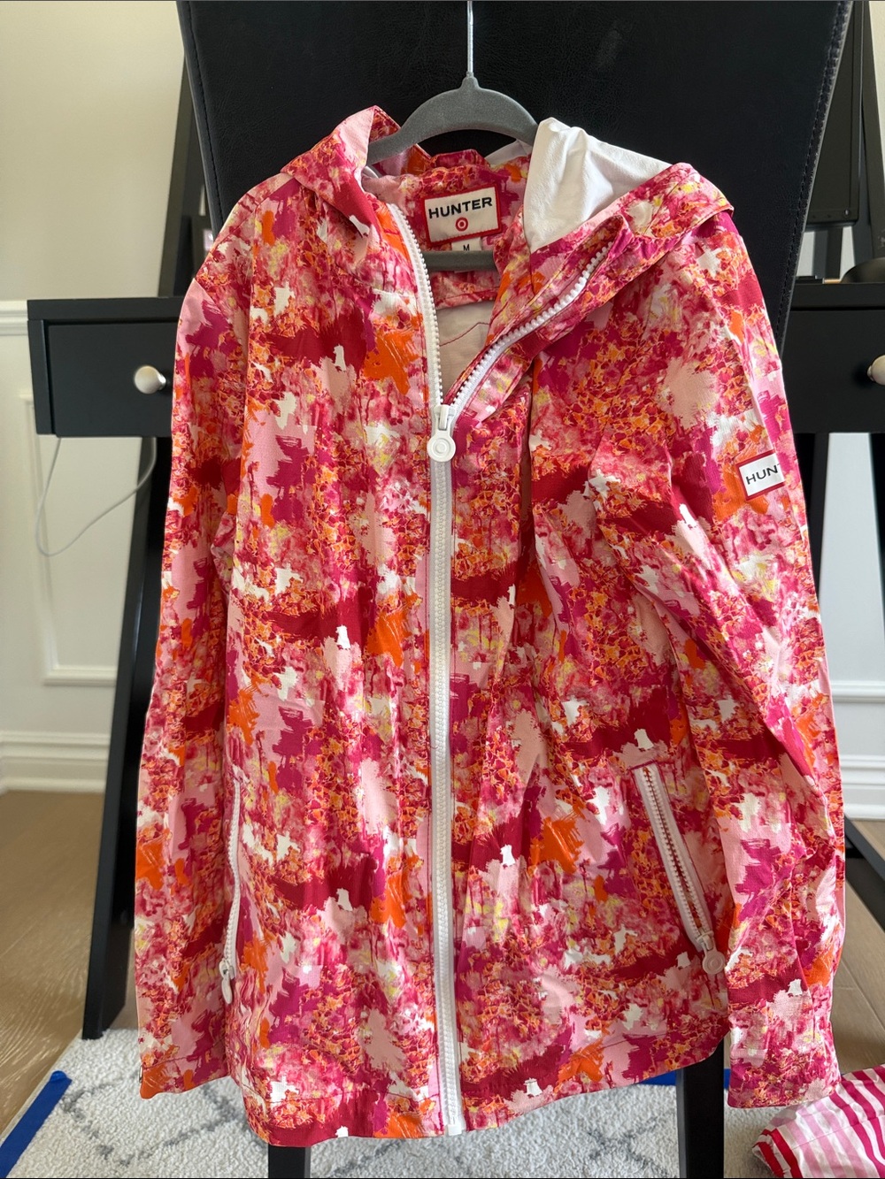 Hunter Girl Multicolor Hooded Rain Jacket Size M